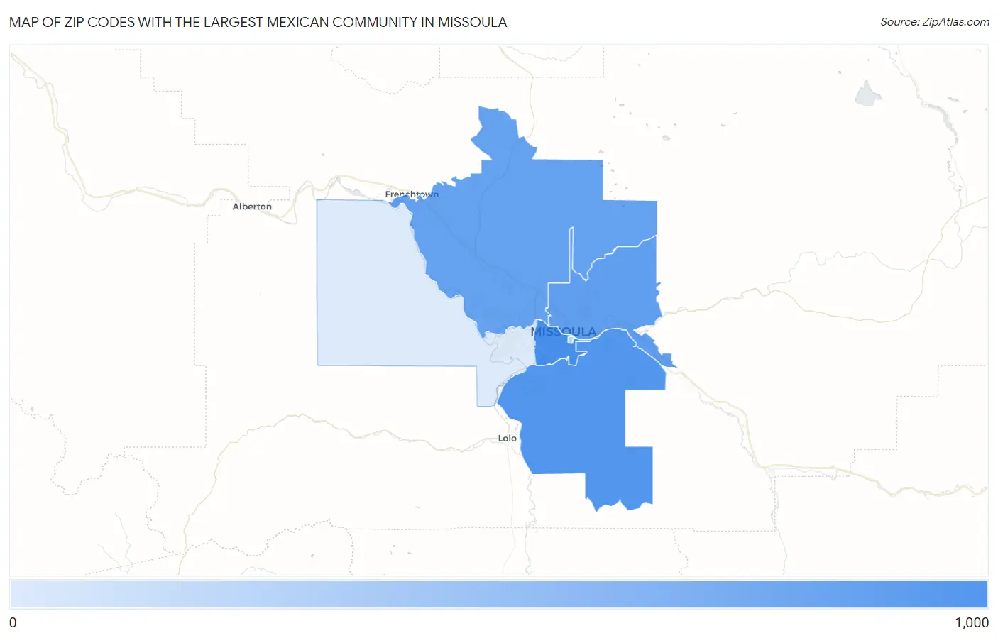 Zip Codes with the Largest Mexican Community in Missoula Map