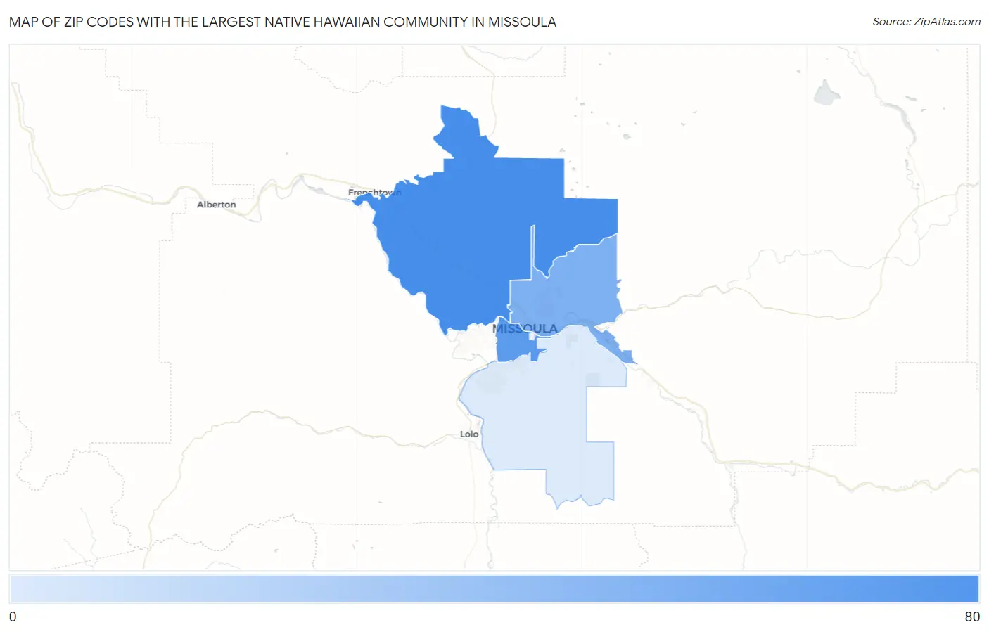 Zip Codes with the Largest Native Hawaiian Community in Missoula Map