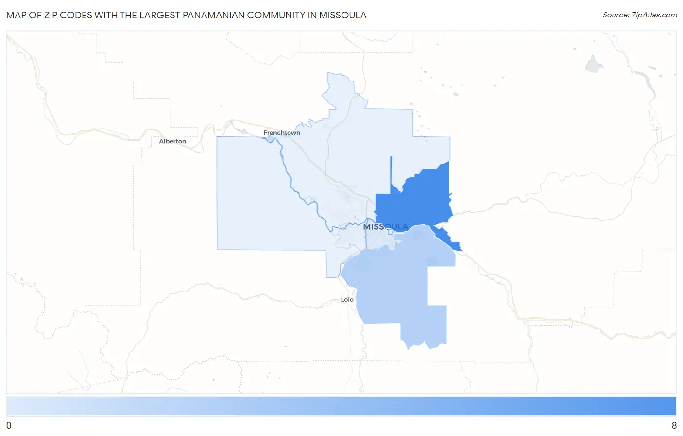 Zip Codes with the Largest Panamanian Community in Missoula Map