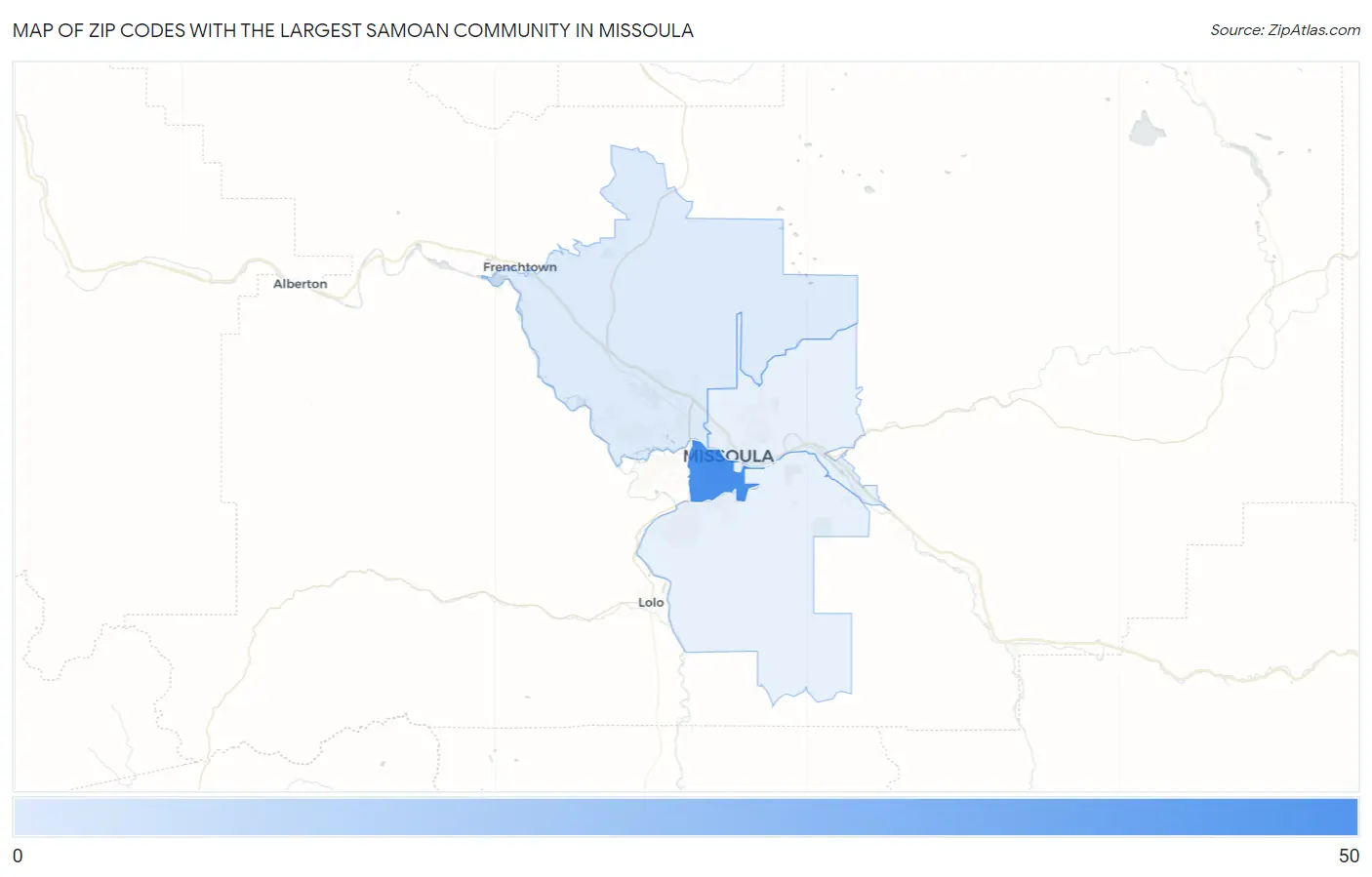 Zip Codes with the Largest Samoan Community in Missoula Map