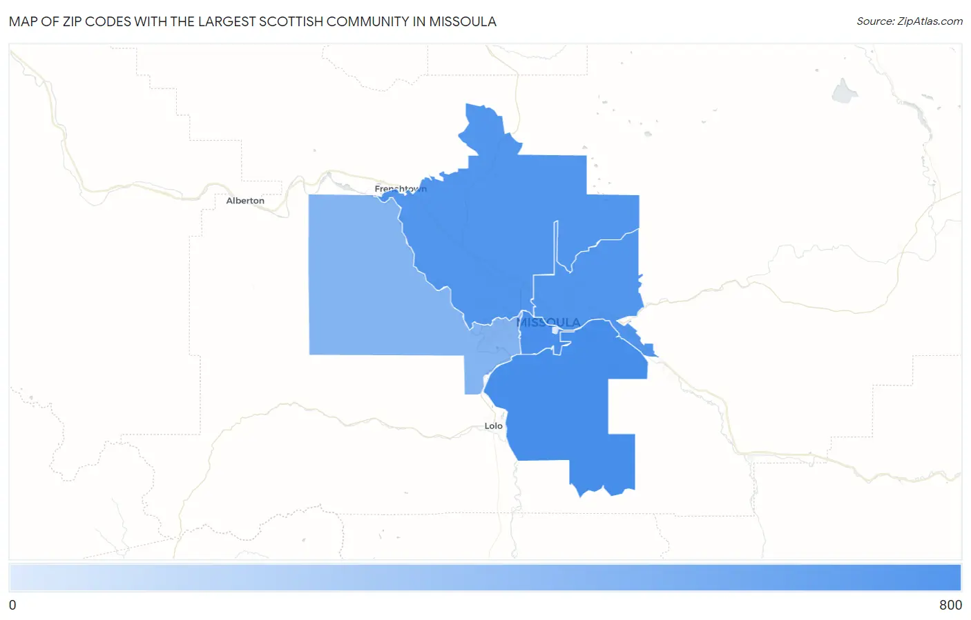 Zip Codes with the Largest Scottish Community in Missoula Map