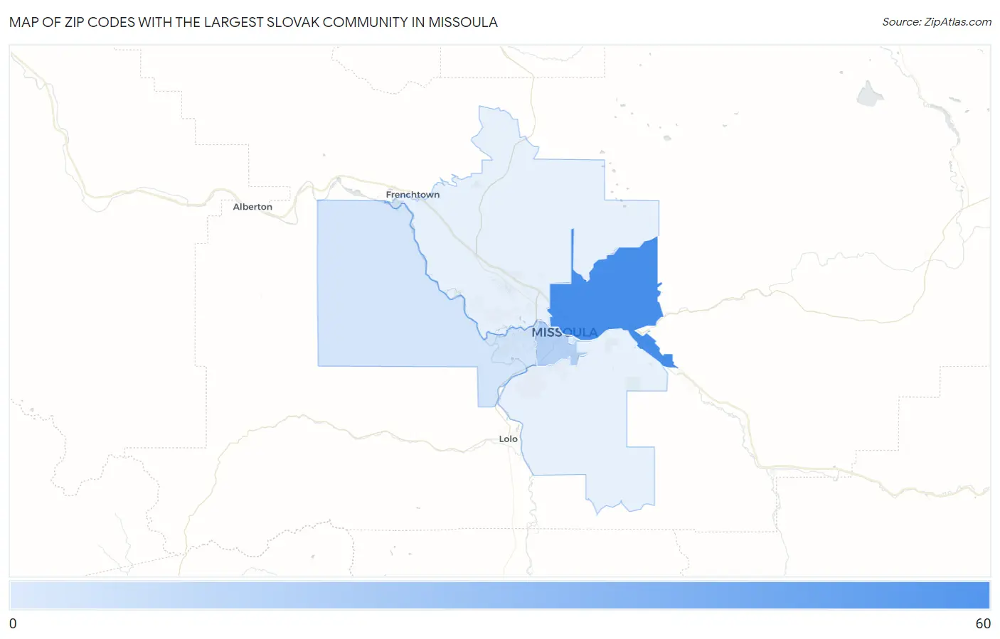 Zip Codes with the Largest Slovak Community in Missoula Map