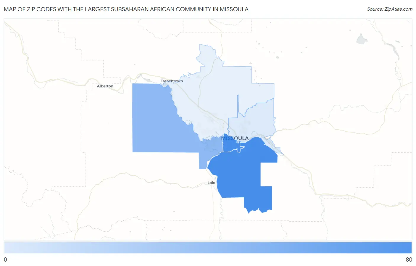Zip Codes with the Largest Subsaharan African Community in Missoula Map