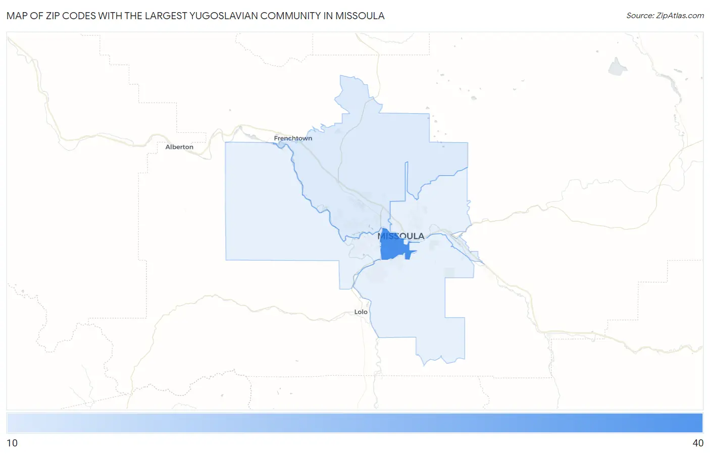 Zip Codes with the Largest Yugoslavian Community in Missoula Map