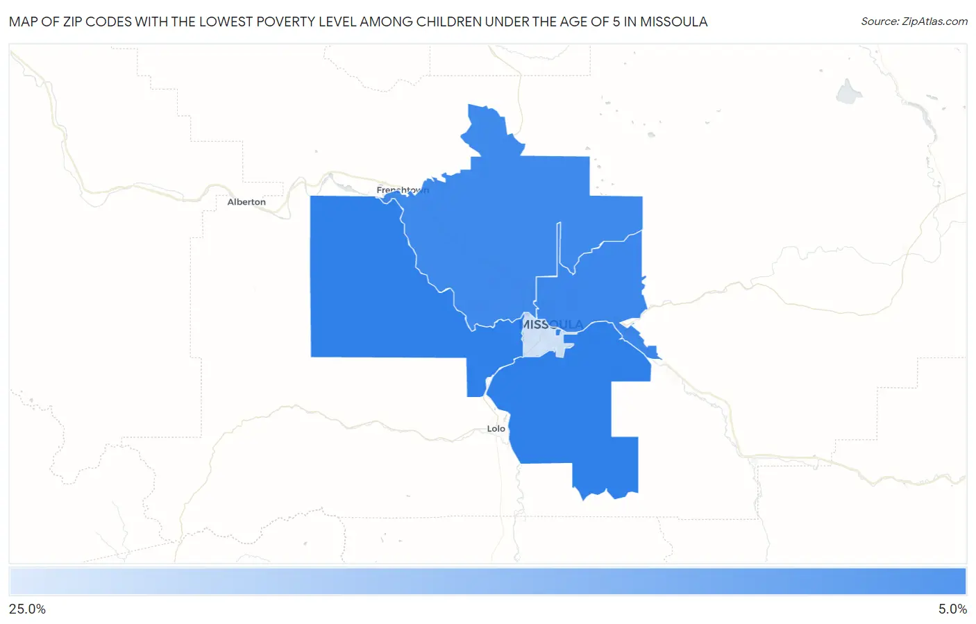 Zip Codes with the Lowest Poverty Level Among Children Under the Age of 5 in Missoula Map
