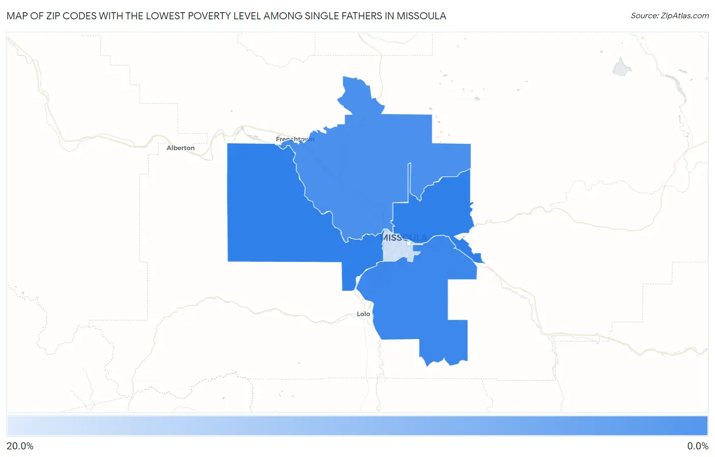 Zip Codes with the Lowest Poverty Level Among Single Fathers in Missoula Map