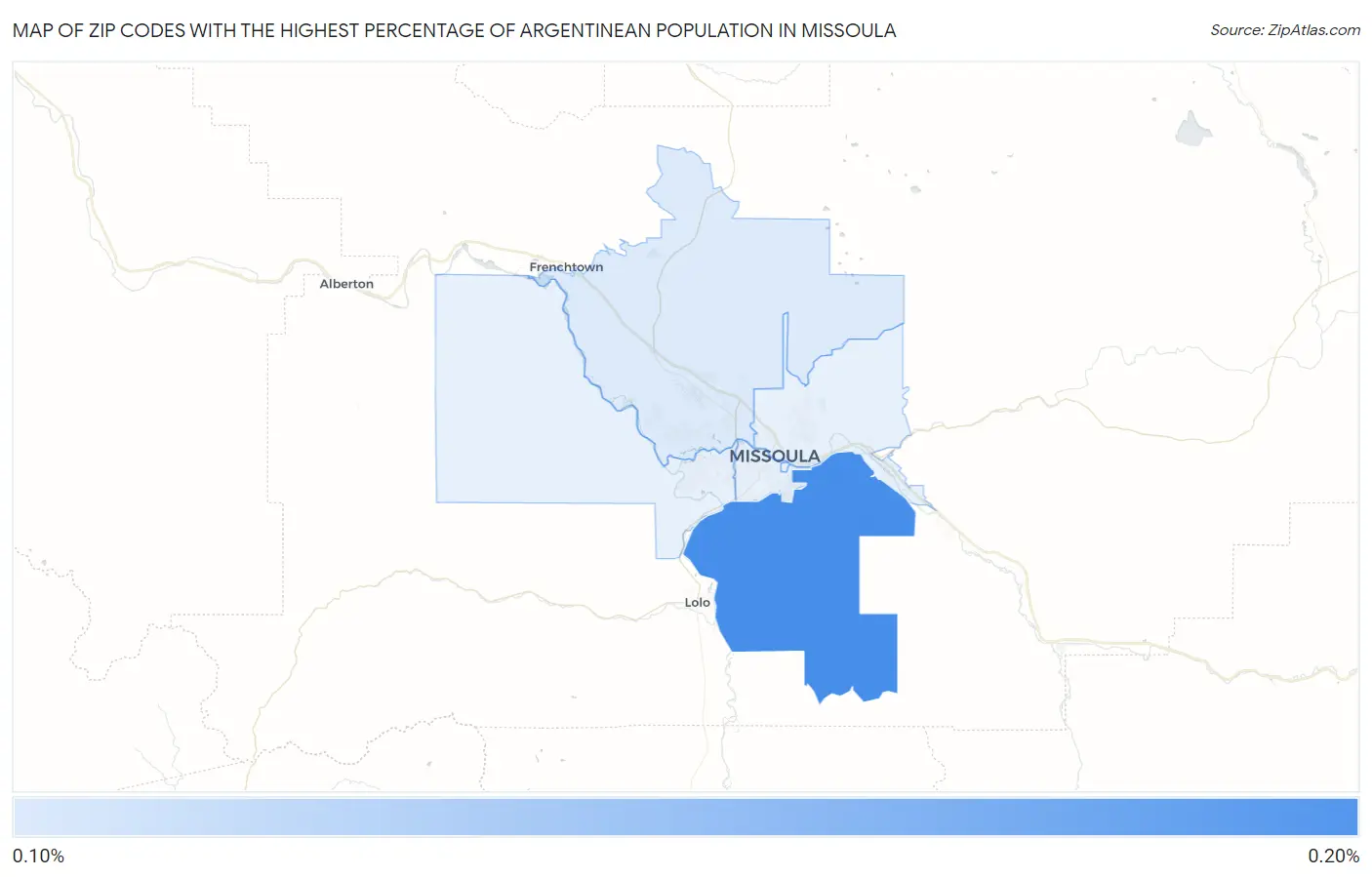 Zip Codes with the Highest Percentage of Argentinean Population in Missoula Map