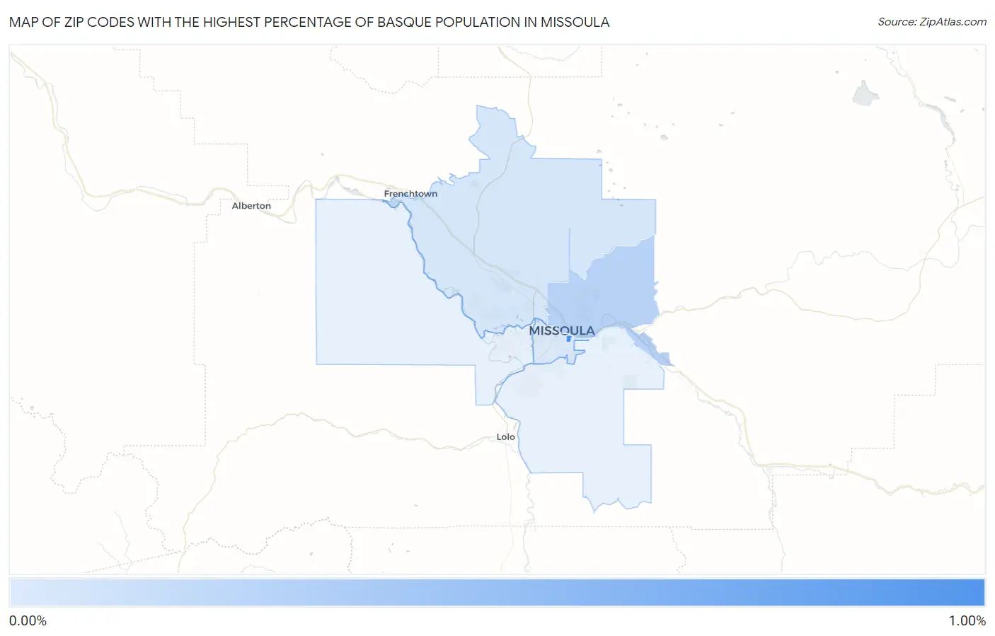 Zip Codes with the Highest Percentage of Basque Population in Missoula Map