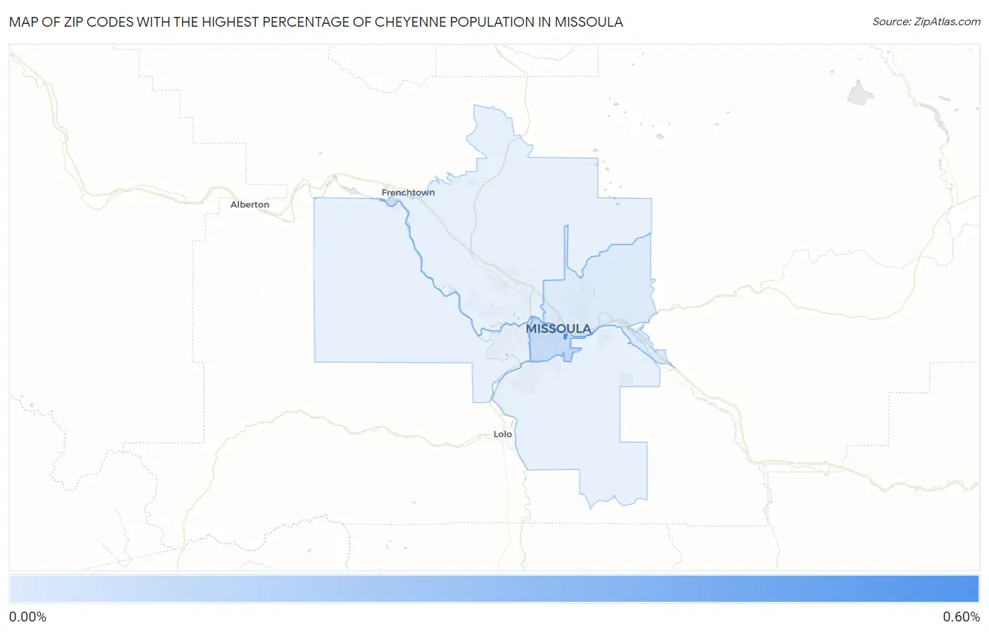 Zip Codes with the Highest Percentage of Cheyenne Population in Missoula Map