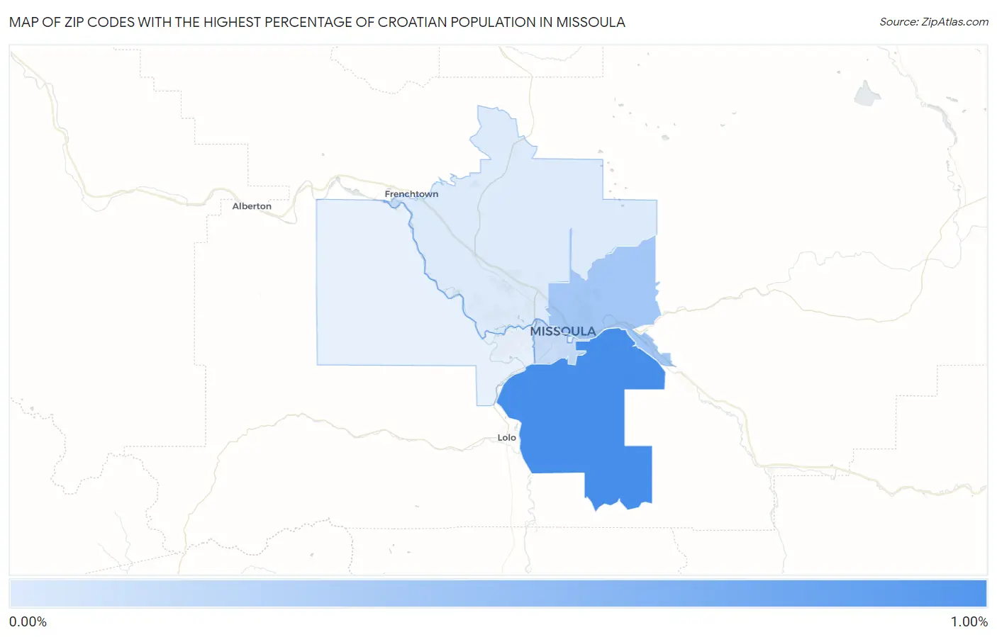 Zip Codes with the Highest Percentage of Croatian Population in Missoula Map