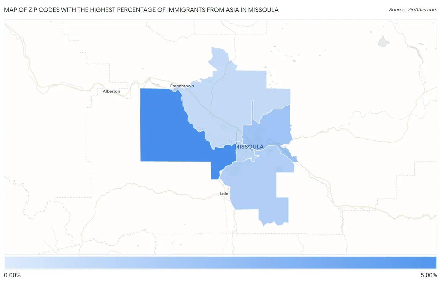 Zip Codes with the Highest Percentage of Immigrants from Asia in Missoula Map