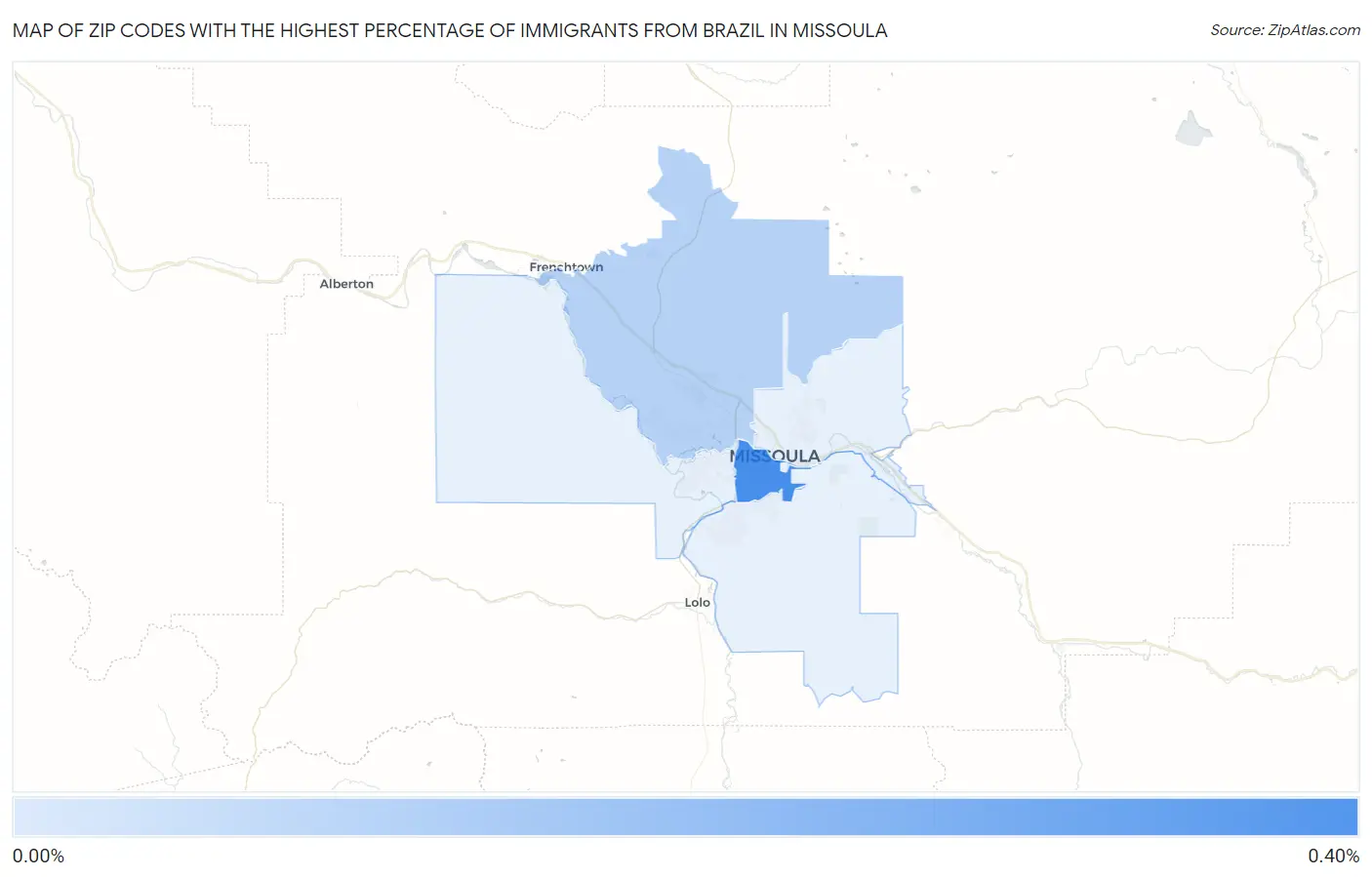 Zip Codes with the Highest Percentage of Immigrants from Brazil in Missoula Map