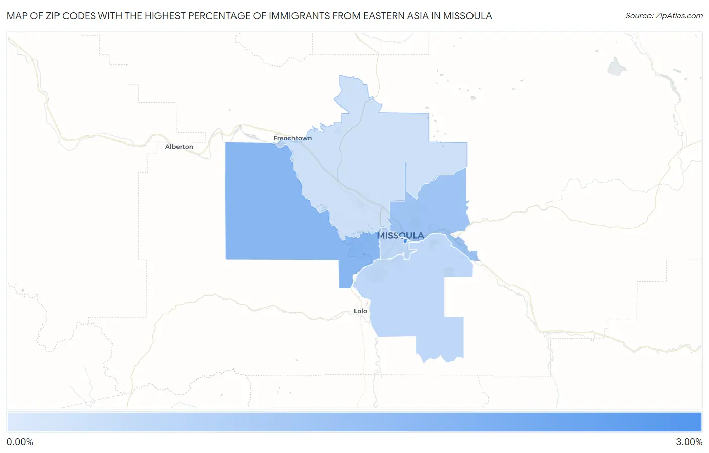 Zip Codes with the Highest Percentage of Immigrants from Eastern Asia in Missoula Map