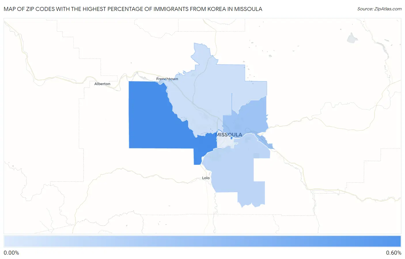 Zip Codes with the Highest Percentage of Immigrants from Korea in Missoula Map