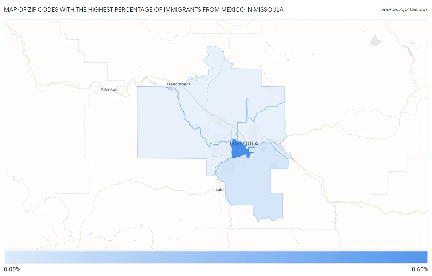Zip Codes with the Highest Percentage of Immigrants from Mexico in Missoula Map