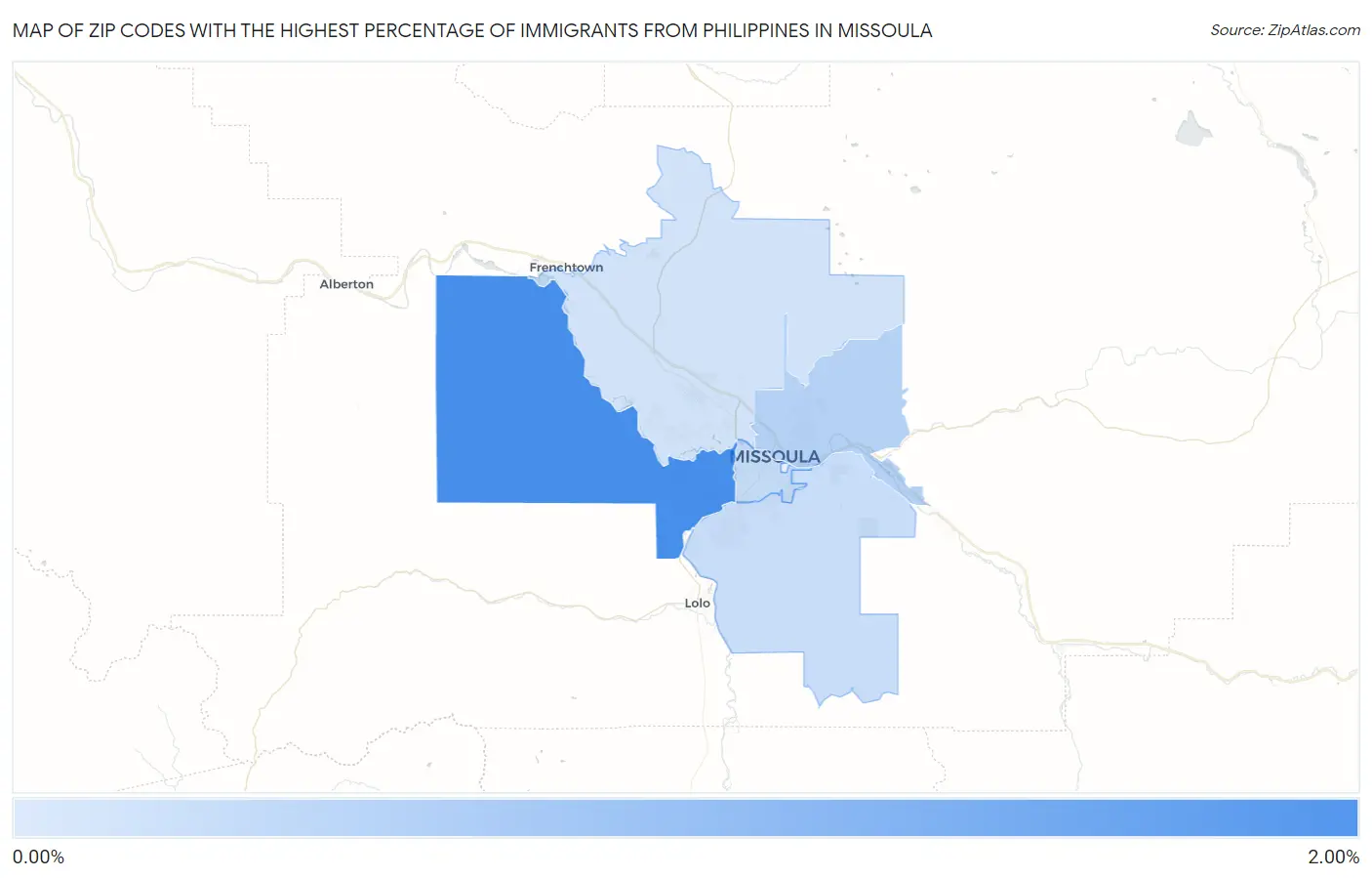 Zip Codes with the Highest Percentage of Immigrants from Philippines in Missoula Map