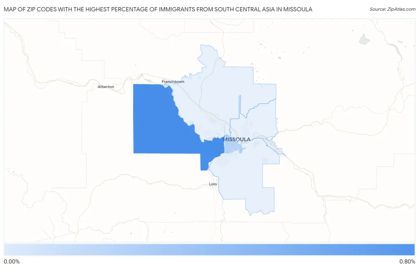 Zip Codes with the Highest Percentage of Immigrants from South Central Asia in Missoula Map