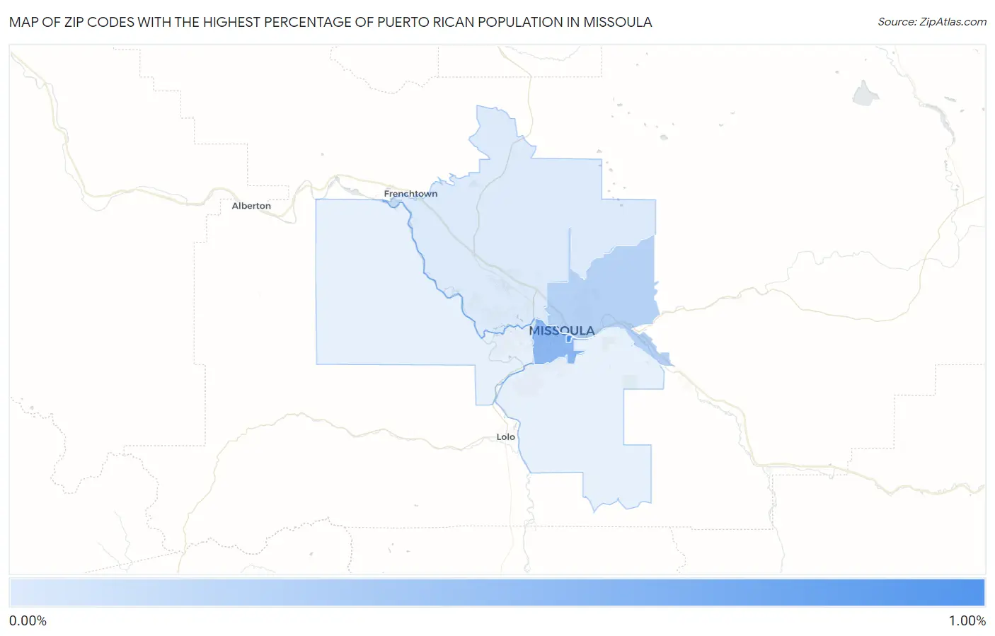 Zip Codes with the Highest Percentage of Puerto Rican Population in Missoula Map