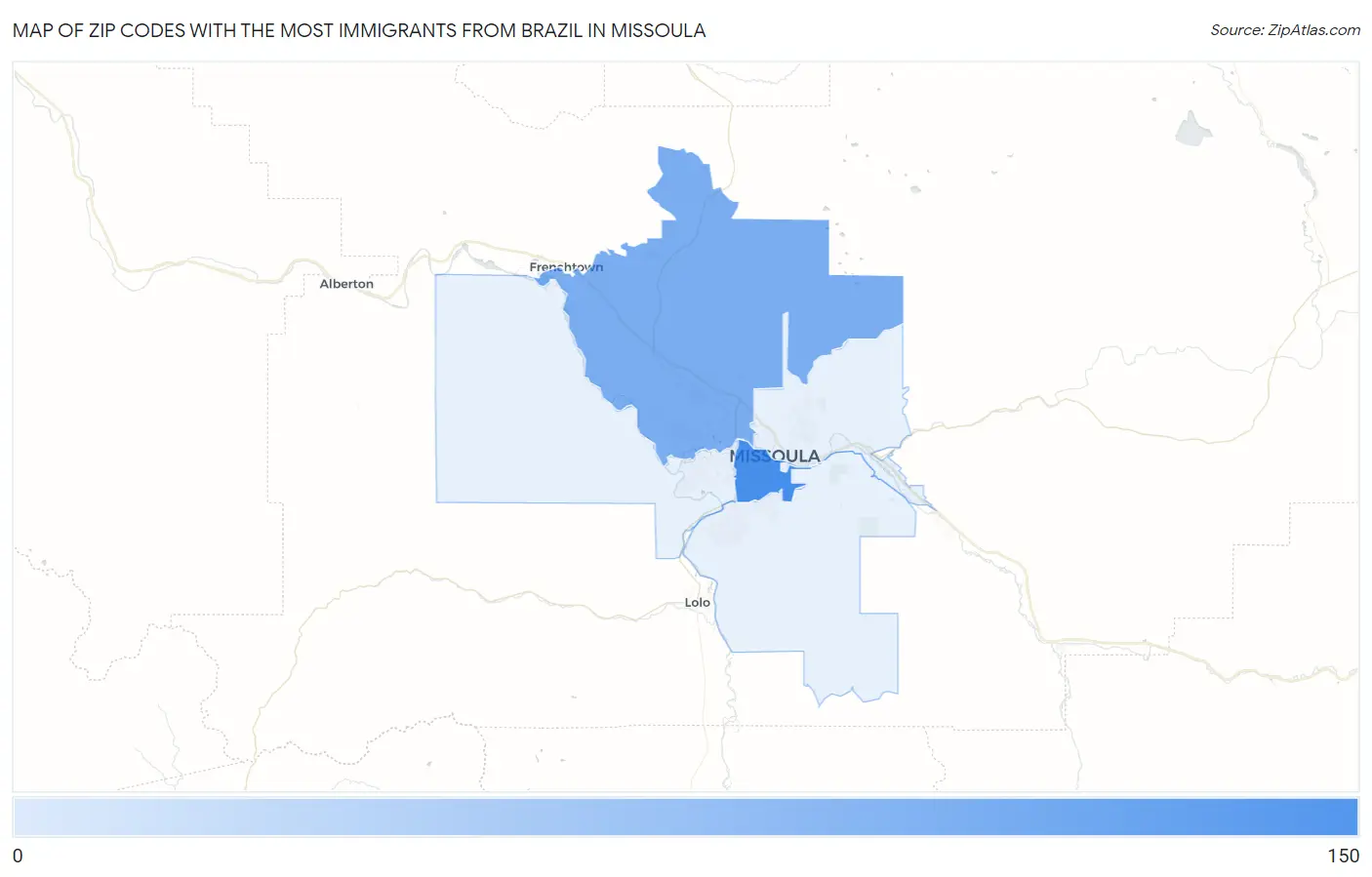 Zip Codes with the Most Immigrants from Brazil in Missoula Map