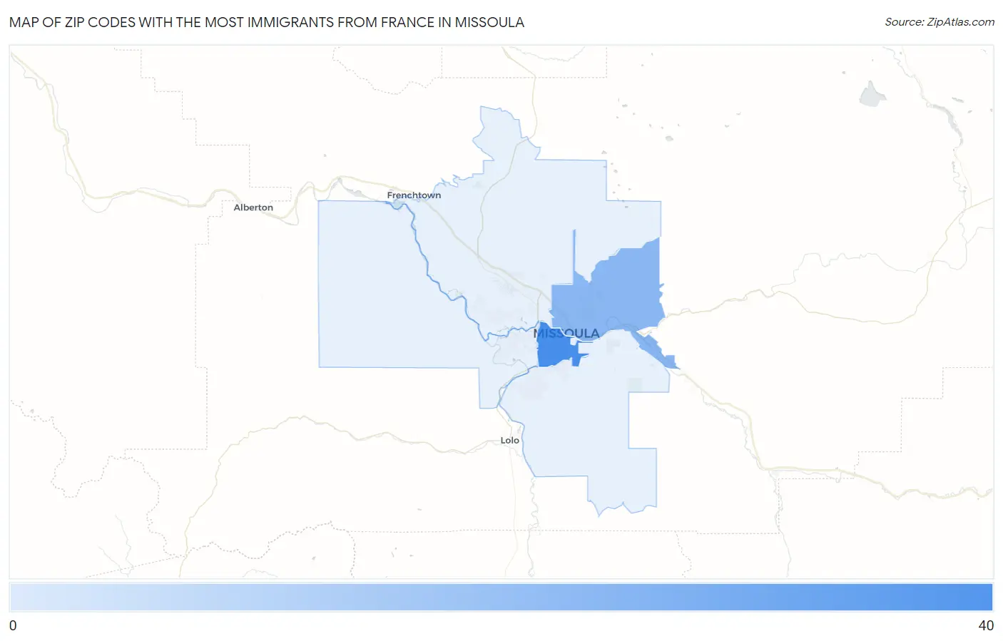 Zip Codes with the Most Immigrants from France in Missoula Map