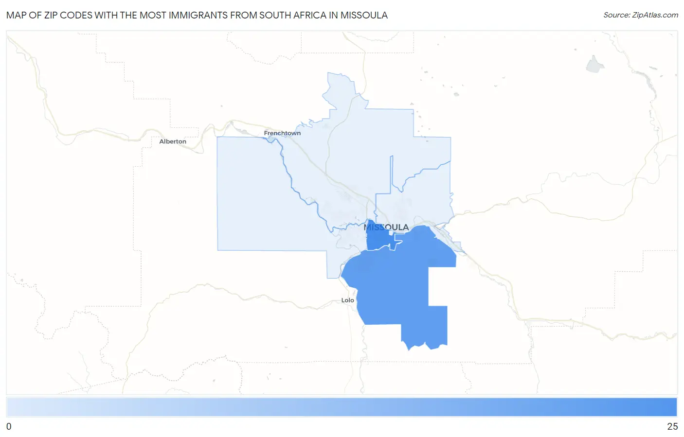 Zip Codes with the Most Immigrants from South Africa in Missoula Map
