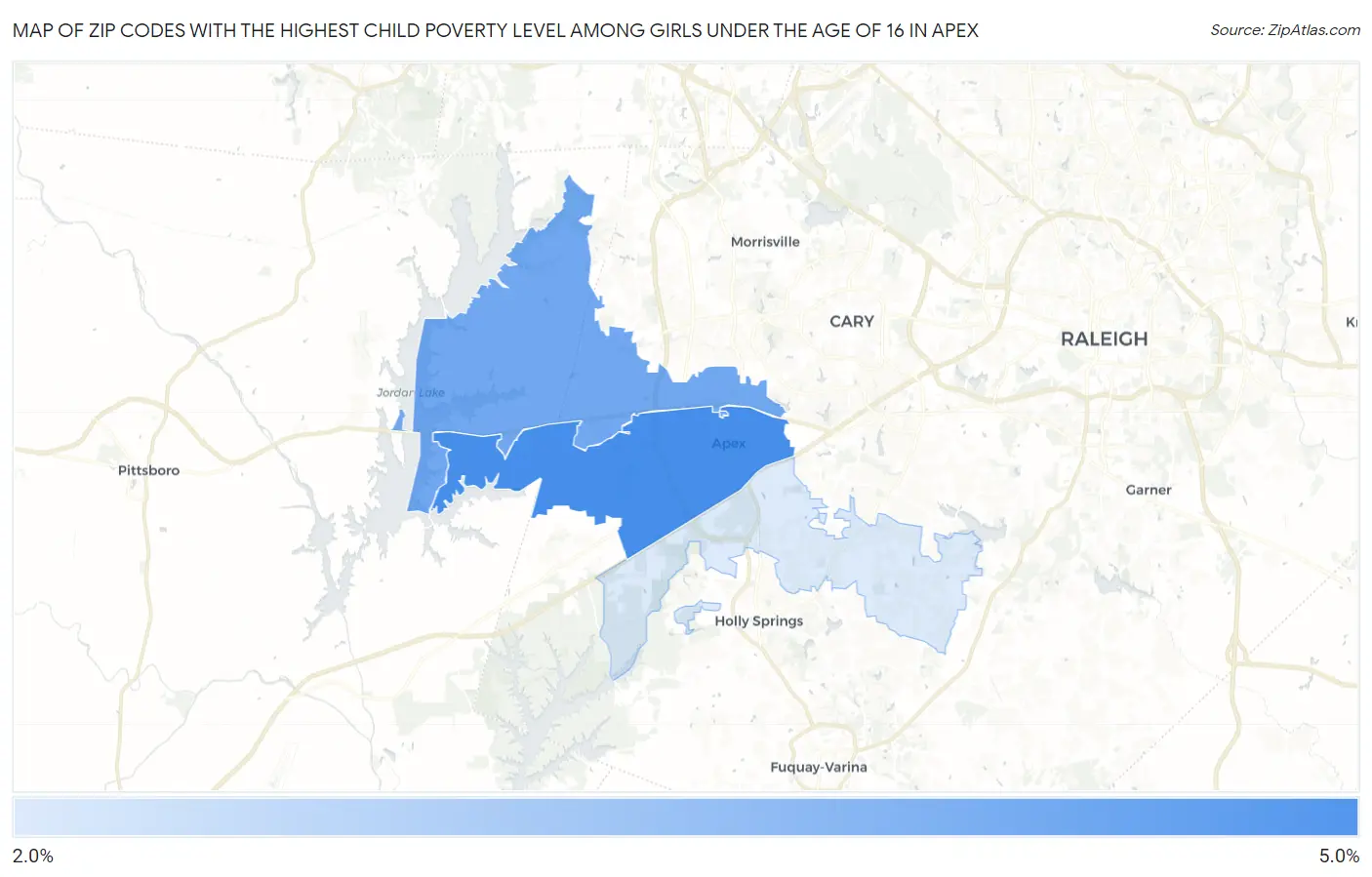 Zip Codes with the Highest Child Poverty Level Among Girls Under the Age of 16 in Apex Map