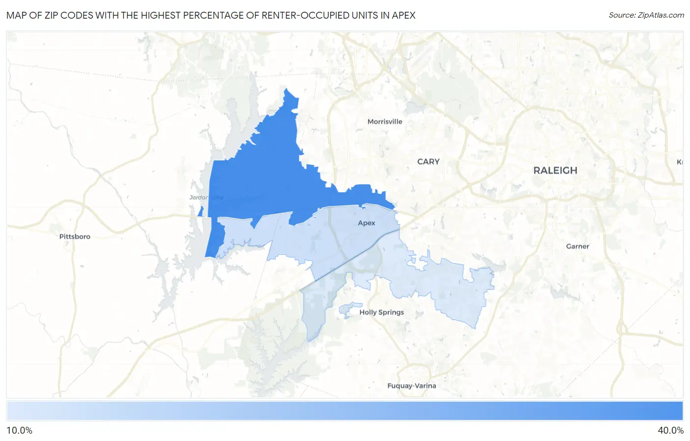 Zip Codes with the Highest Percentage of Renter-Occupied Units in Apex Map