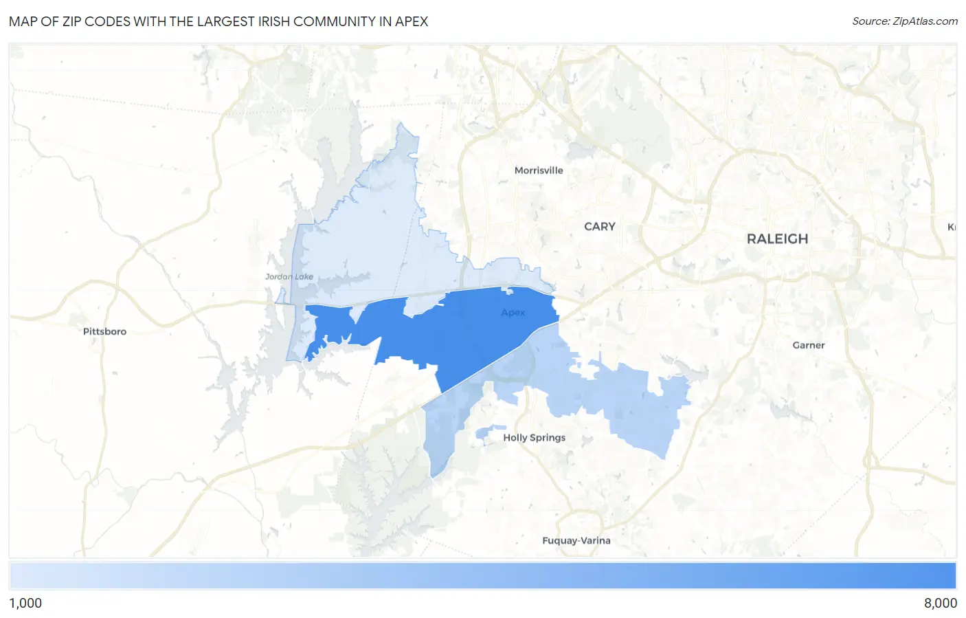 Zip Codes with the Largest Irish Community in Apex Map