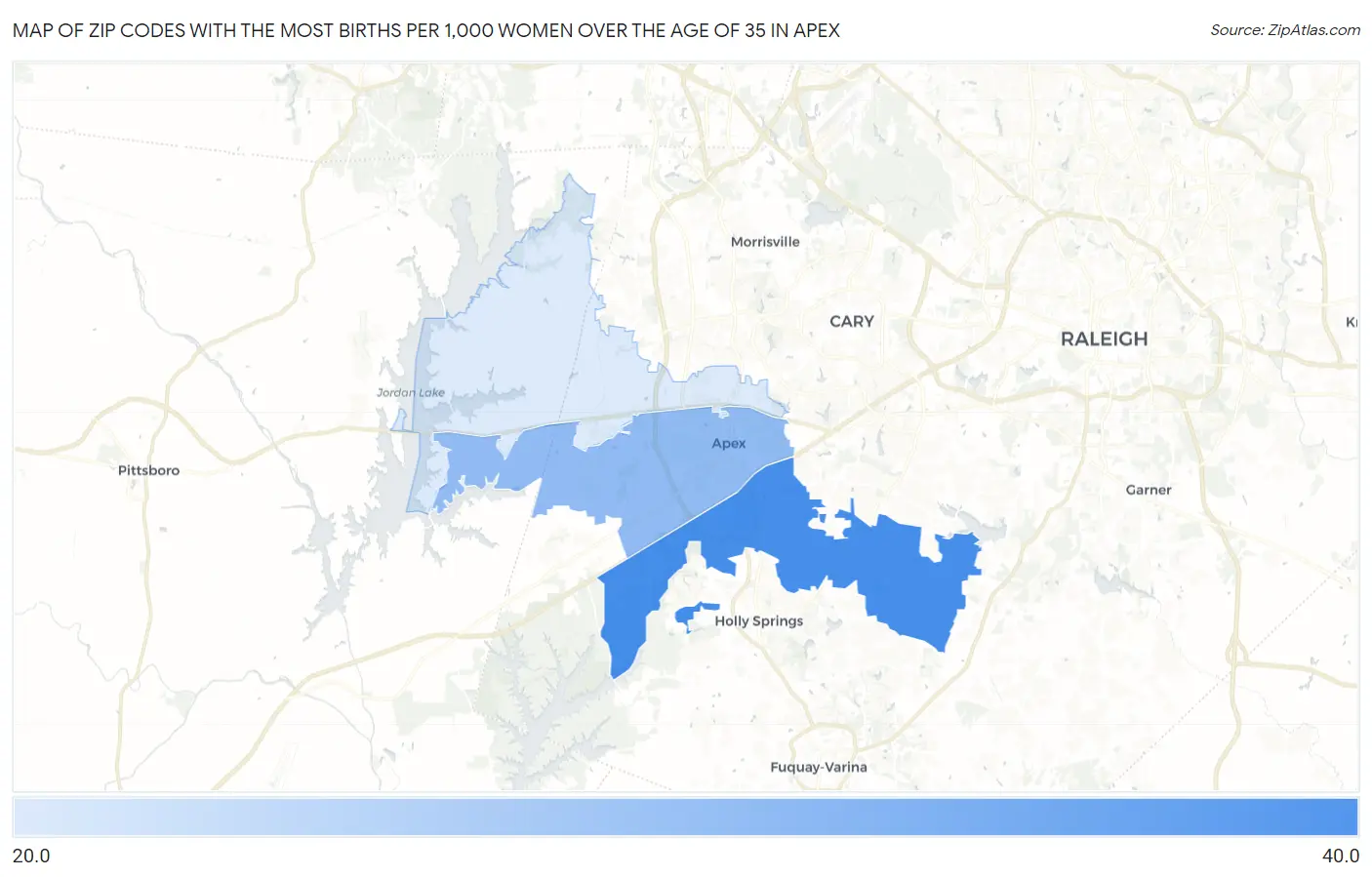 Zip Codes with the Most Births per 1,000 Women Over the Age of 35 in Apex Map
