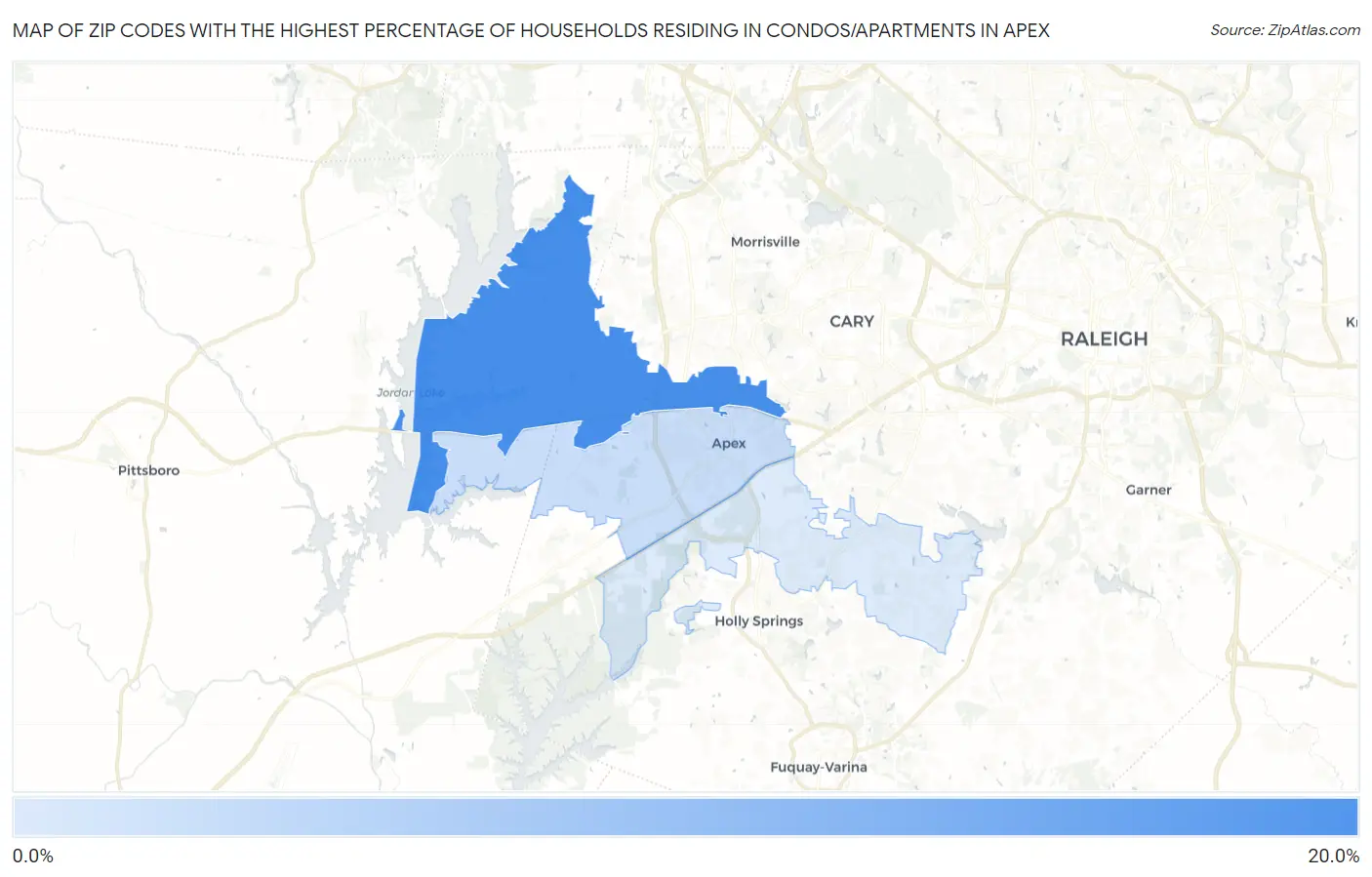 Zip Codes with the Highest Percentage of Households Residing in Condos/Apartments in Apex Map