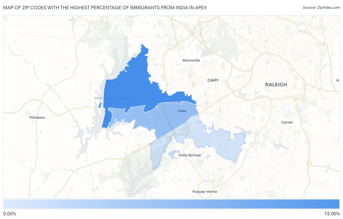 Zip Codes with the Highest Percentage of Immigrants from India in Apex Map