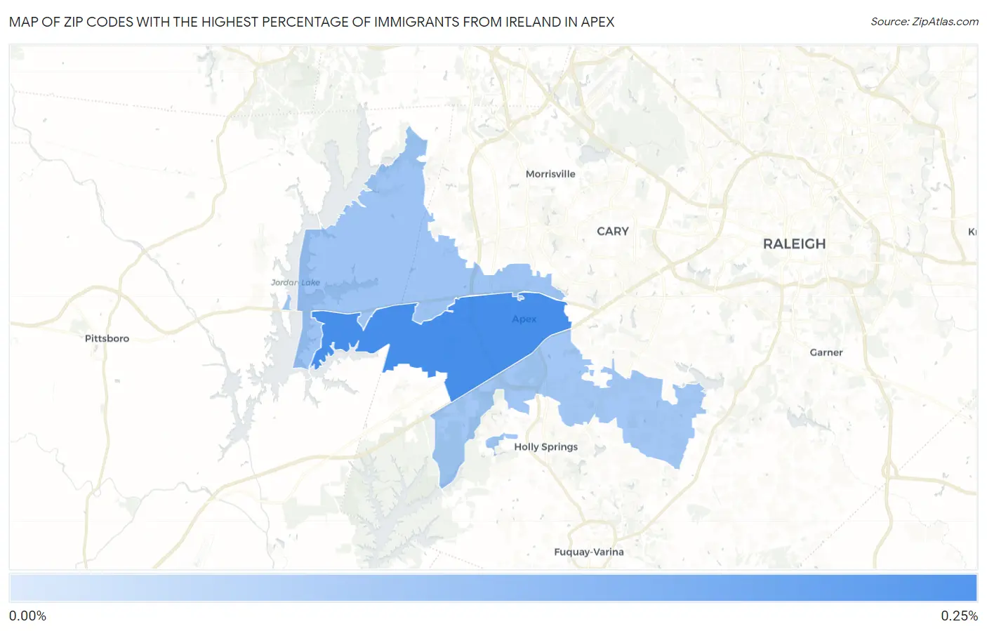 Zip Codes with the Highest Percentage of Immigrants from Ireland in Apex Map