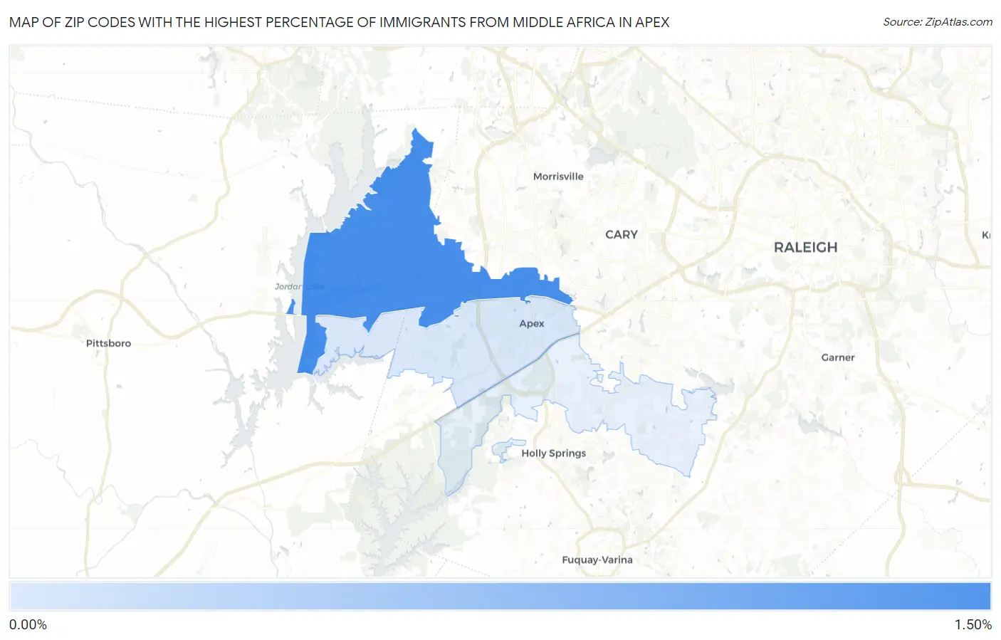 Zip Codes with the Highest Percentage of Immigrants from Middle Africa in Apex Map