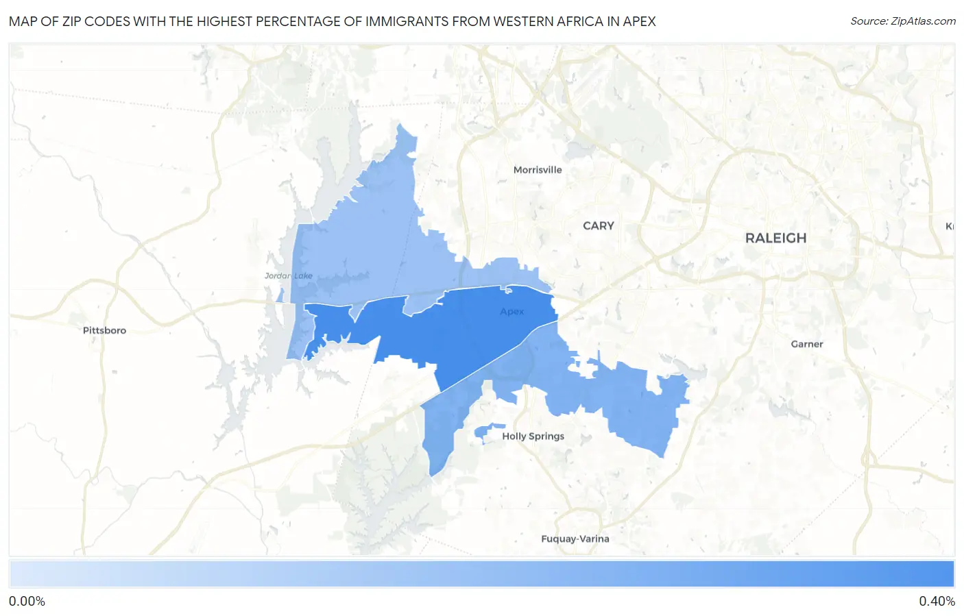 Zip Codes with the Highest Percentage of Immigrants from Western Africa in Apex Map
