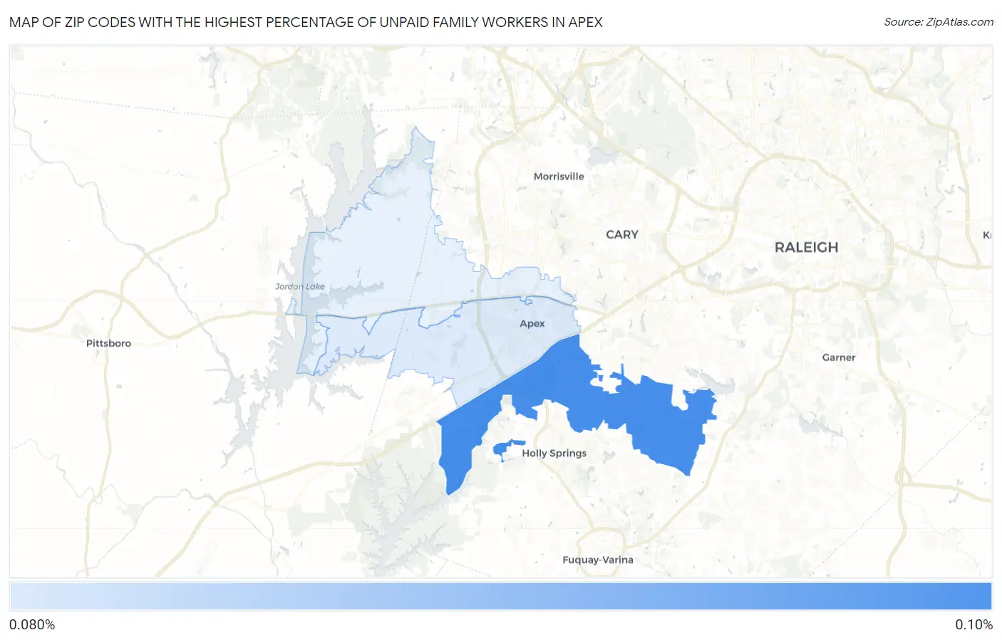 Zip Codes with the Highest Percentage of Unpaid Family Workers in Apex Map