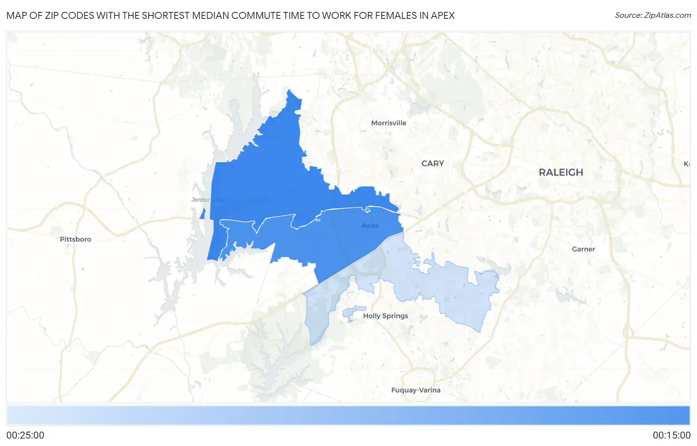 Zip Codes with the Shortest Median Commute Time to Work for Females in Apex Map