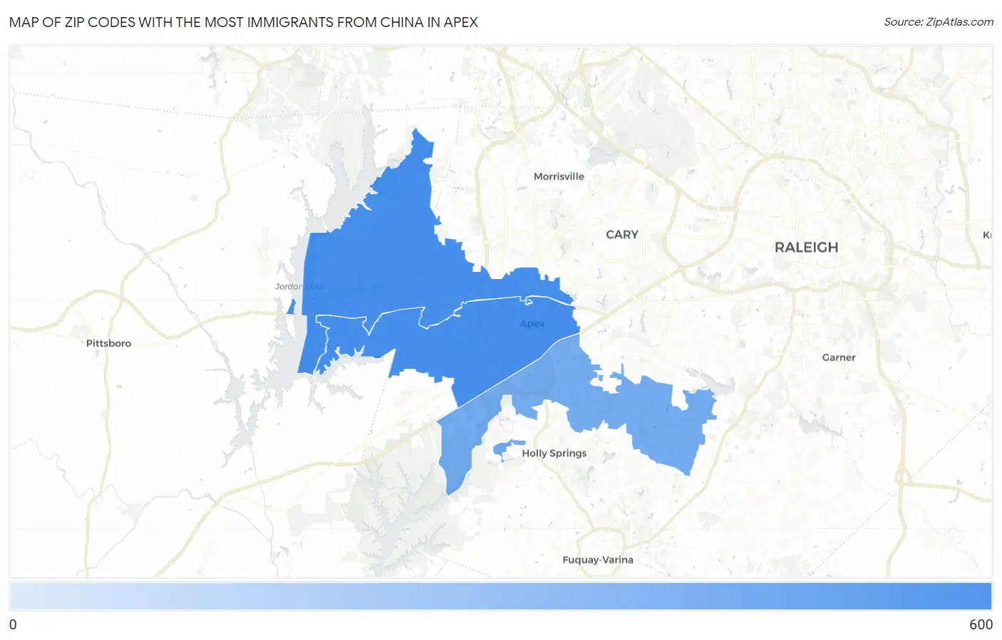 Zip Codes with the Most Immigrants from China in Apex Map