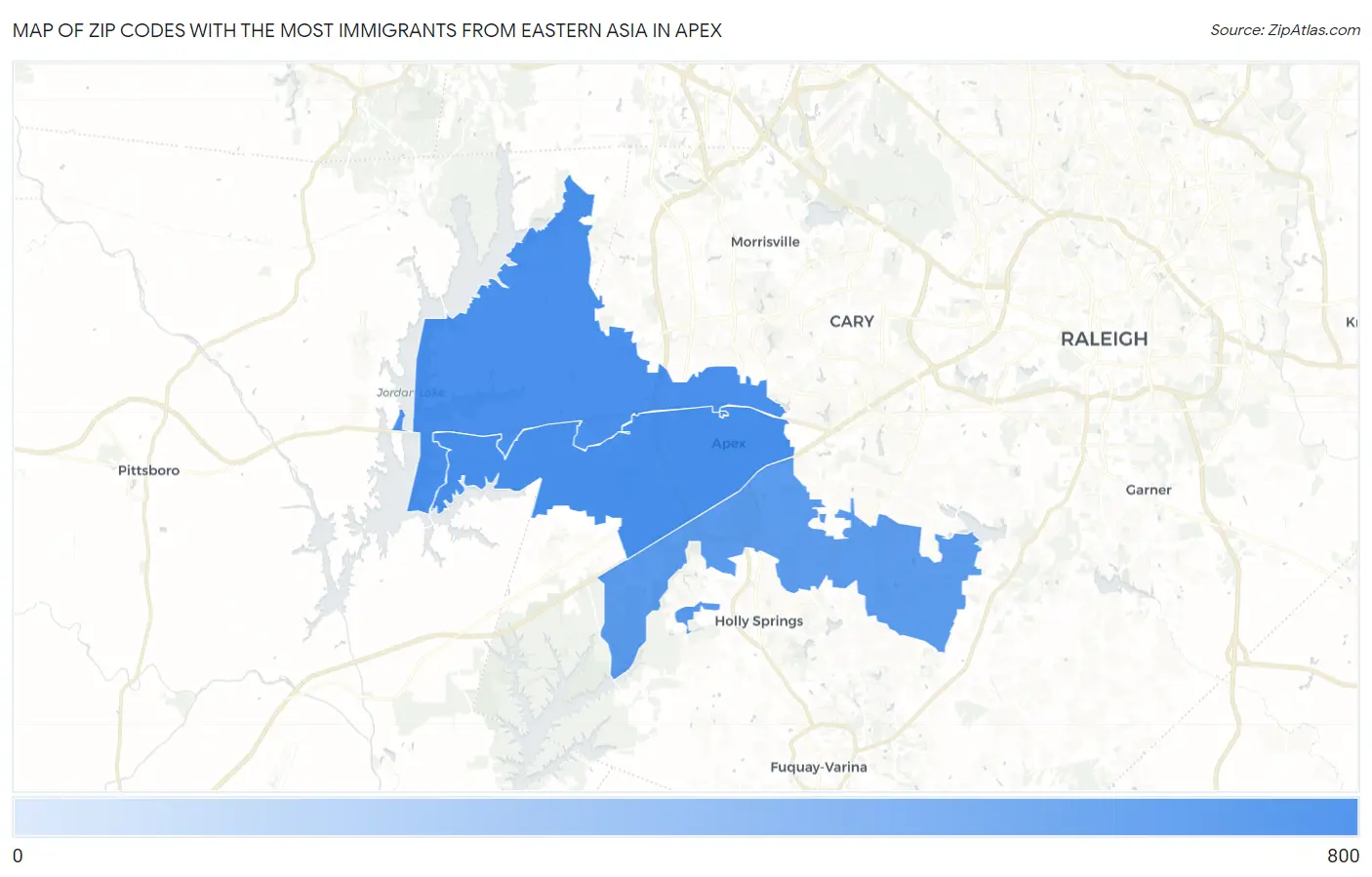 Zip Codes with the Most Immigrants from Eastern Asia in Apex Map