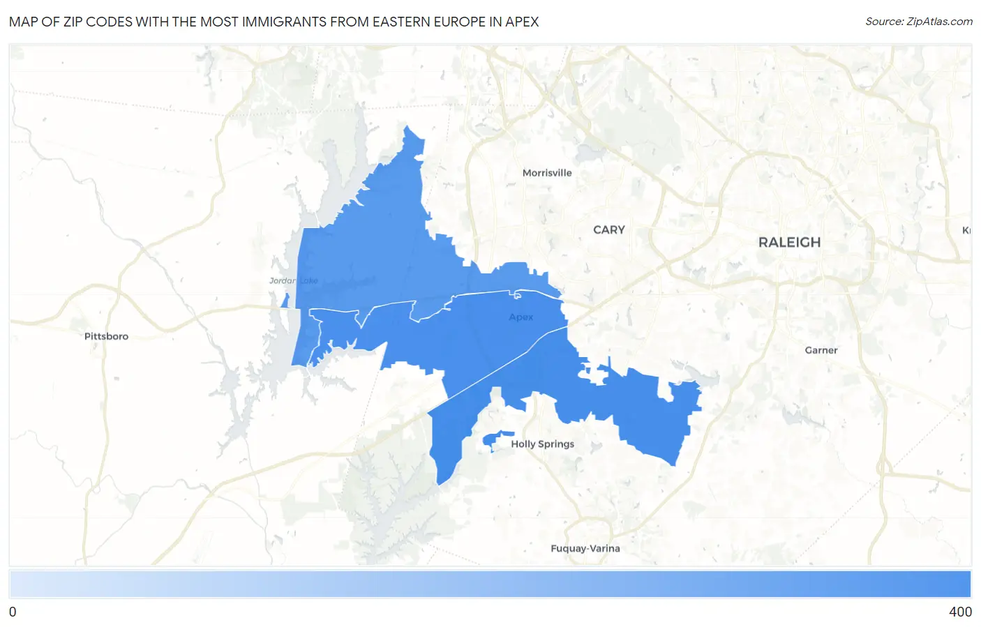 Zip Codes with the Most Immigrants from Eastern Europe in Apex Map