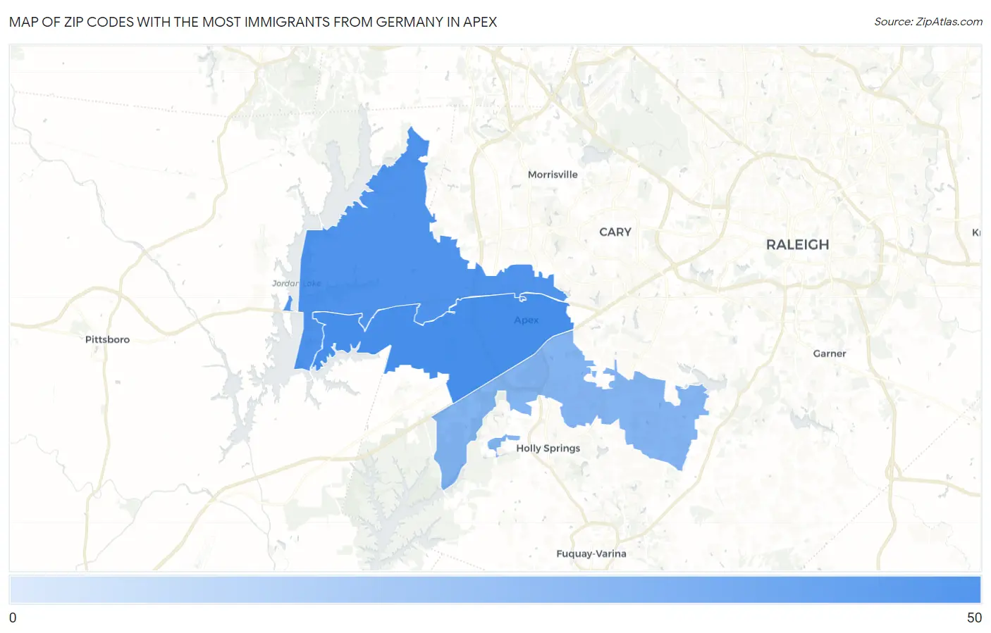 Zip Codes with the Most Immigrants from Germany in Apex Map
