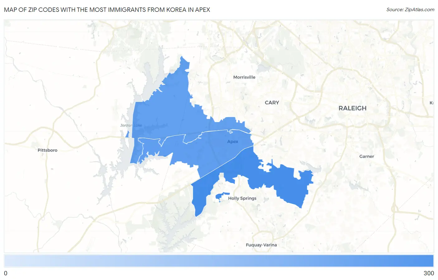 Zip Codes with the Most Immigrants from Korea in Apex Map