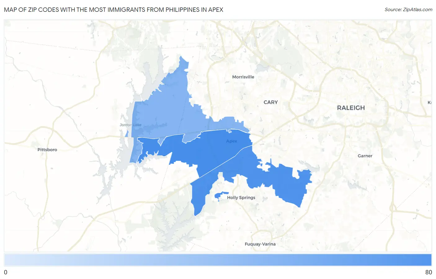 Zip Codes with the Most Immigrants from Philippines in Apex Map