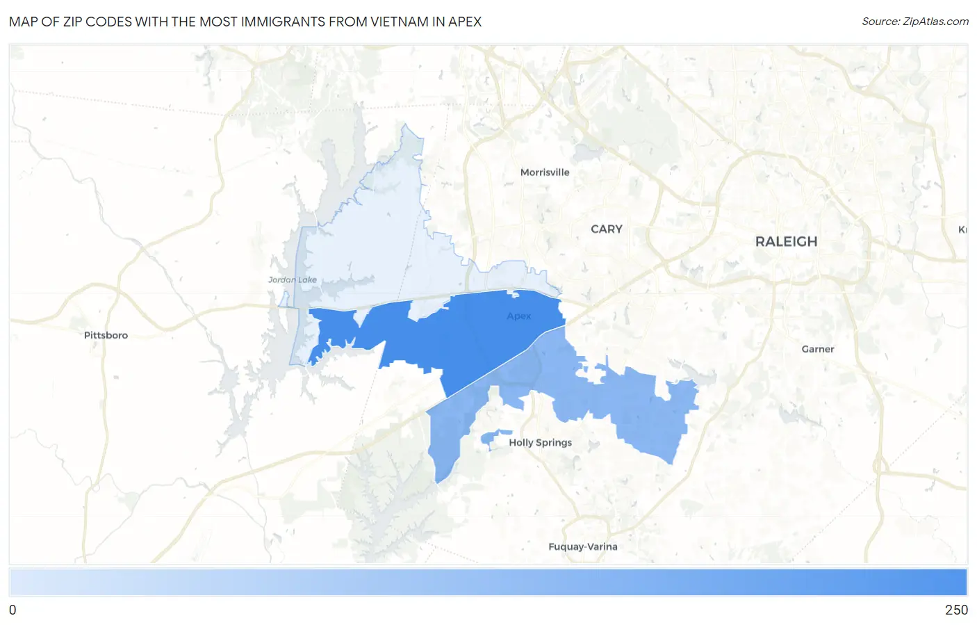 Zip Codes with the Most Immigrants from Vietnam in Apex Map