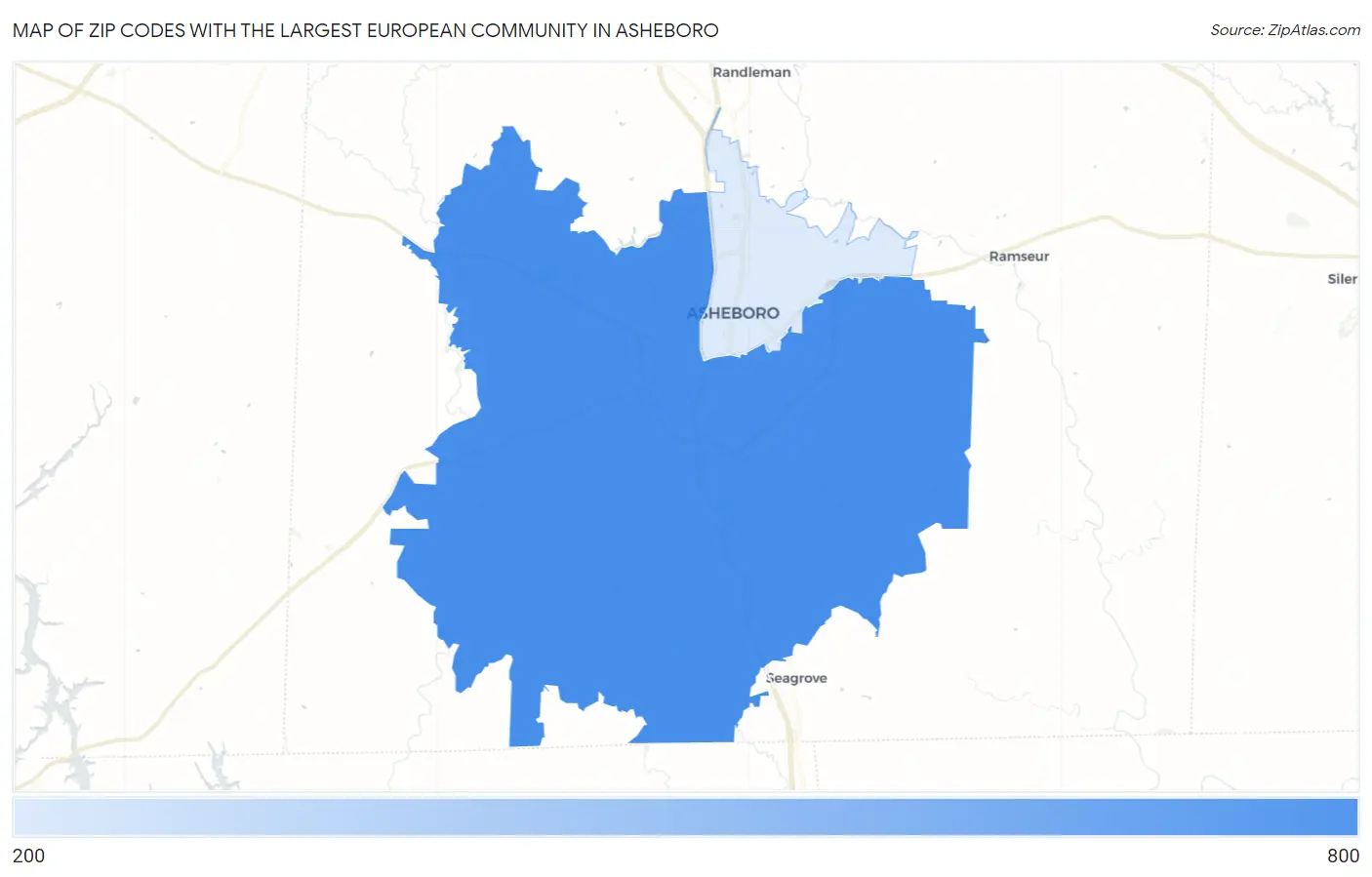 Zip Codes with the Largest European Community in Asheboro Map