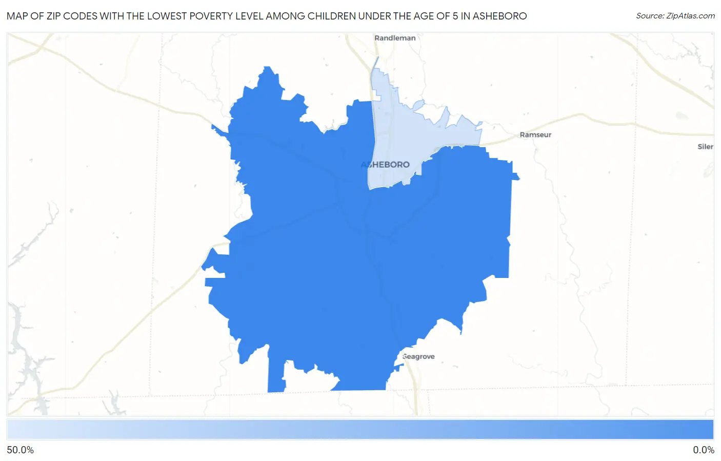 Zip Codes with the Lowest Poverty Level Among Children Under the Age of 5 in Asheboro Map