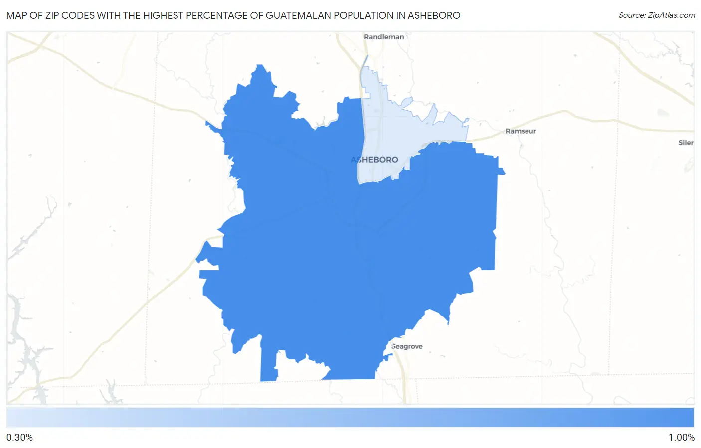 Zip Codes with the Highest Percentage of Guatemalan Population in Asheboro Map