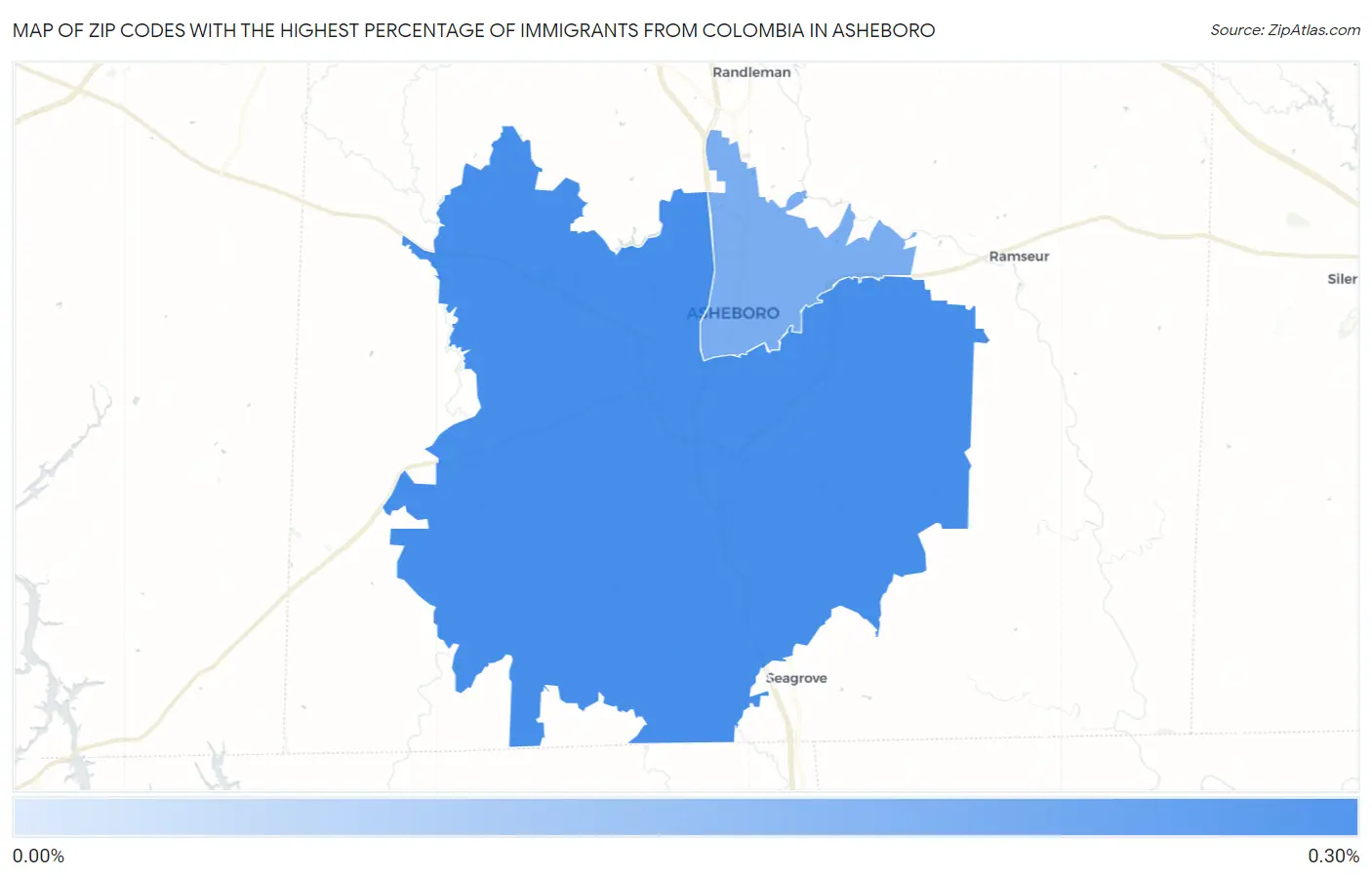 Zip Codes with the Highest Percentage of Immigrants from Colombia in Asheboro Map