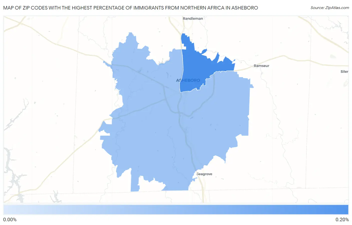 Zip Codes with the Highest Percentage of Immigrants from Northern Africa in Asheboro Map