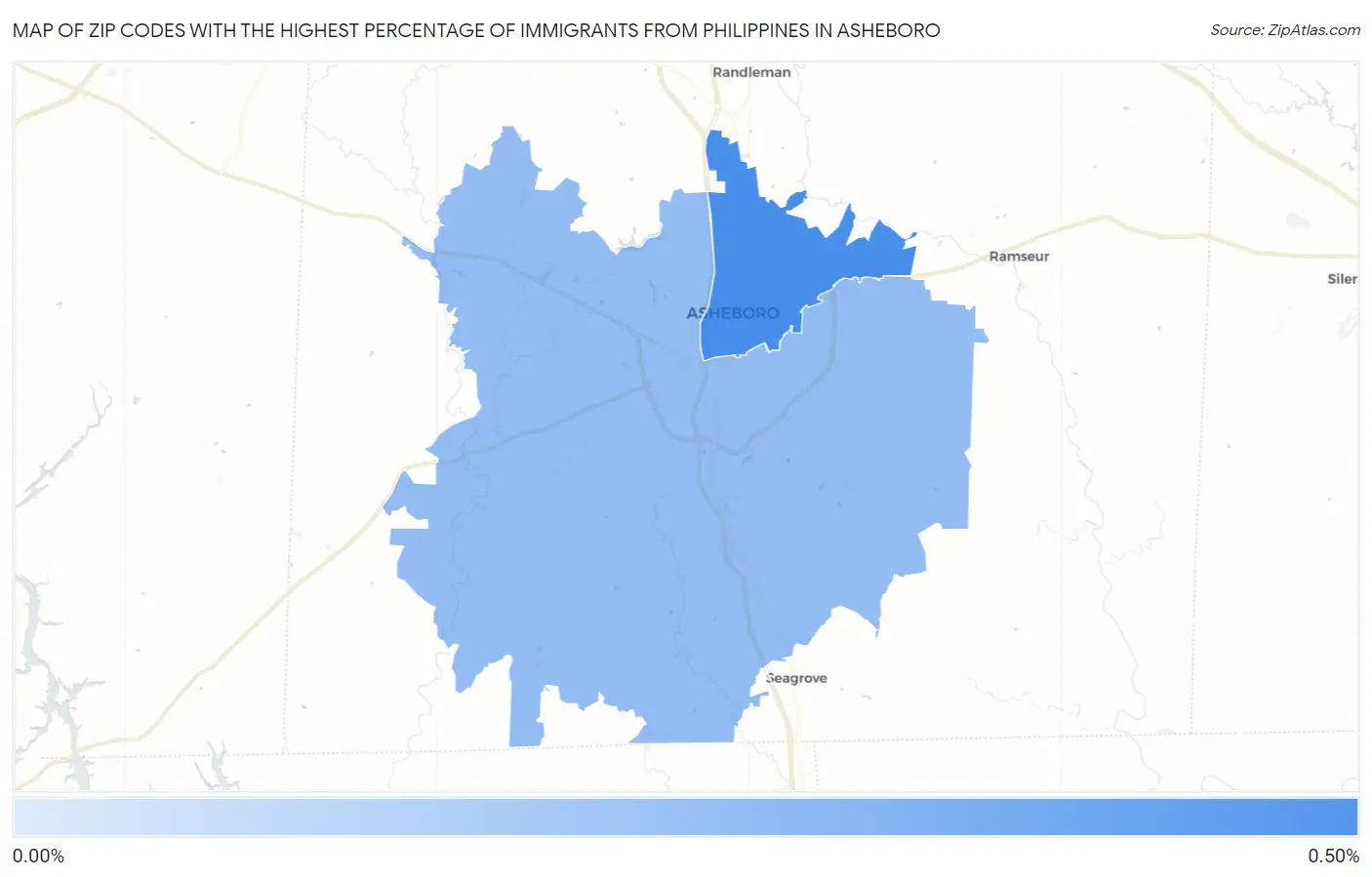 Zip Codes with the Highest Percentage of Immigrants from Philippines in Asheboro Map