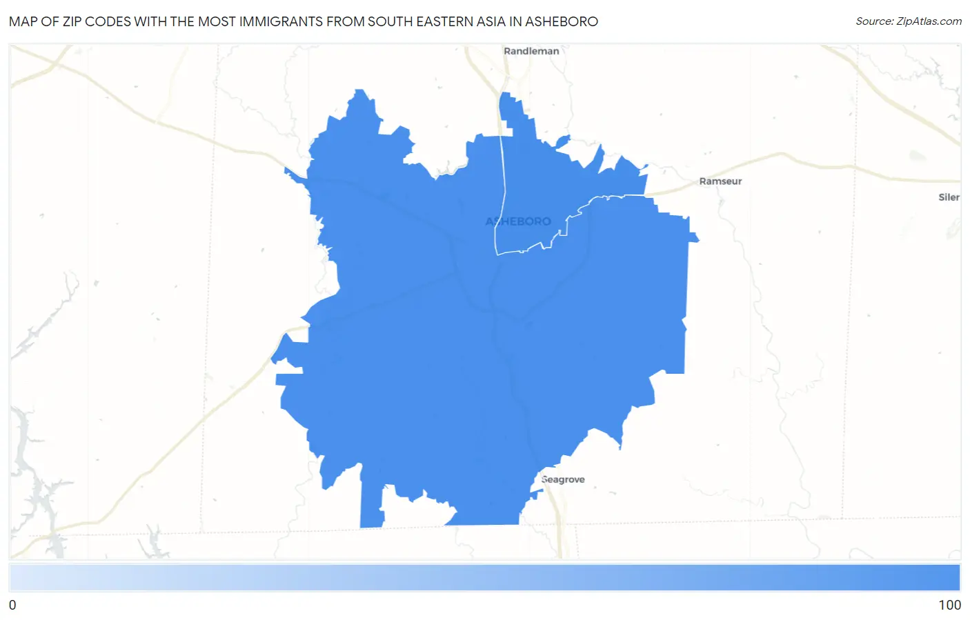Zip Codes with the Most Immigrants from South Eastern Asia in Asheboro Map